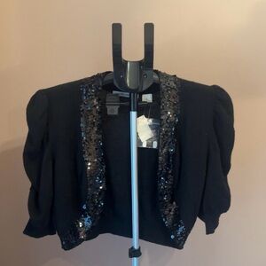 NWT 100% Cashmere Autumn Cashmere Black Sequin Shrug Sweater Cardigan